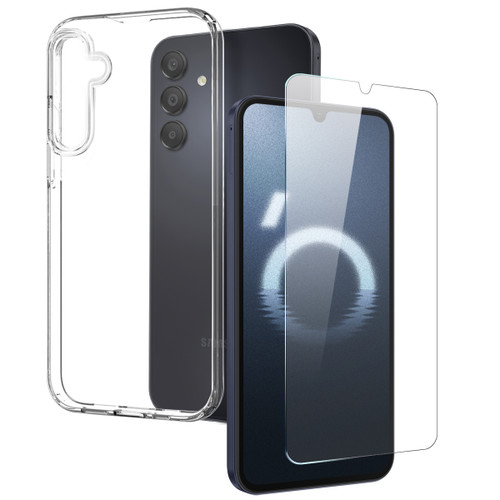 Samsung Galaxy A16 5G NORTHJO Transparent TPU Phone Case with Tempered Glass Film - Transparent